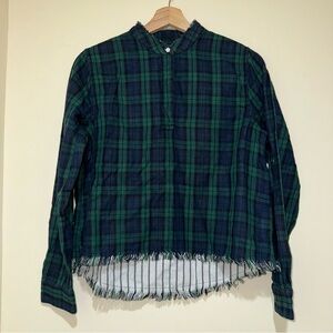 Women’s The Blue Shirt Shop Brand Navy and Green Plaid High-Low Blouse Size: M